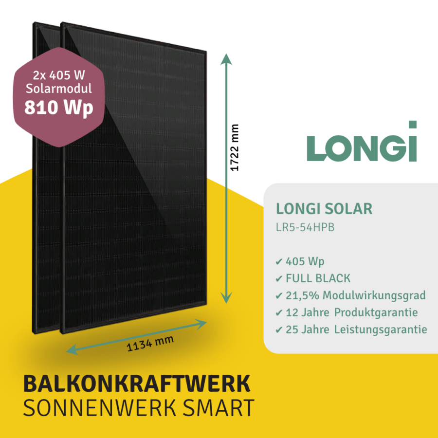 Balkonkraftwerk SONNENWERK SMART mit Longi Solar und Apsystems Mikrowechselrichter bis 800W