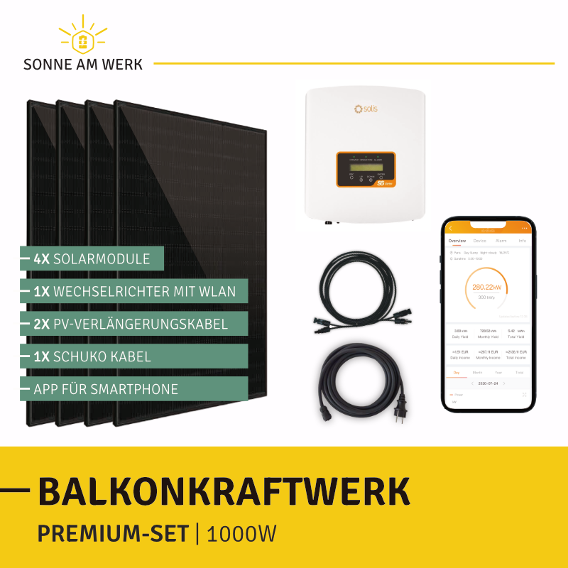 Balkonkraftwerk Premium-Set mit Trina Solar Modulen und einem Solos S6 Mini